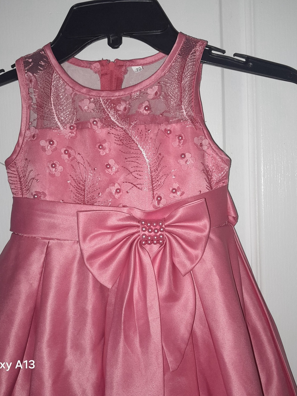 Girls Pink Satin Party Dress with Bow